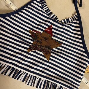 NWT Cat & Jack Striped Sequin Star Red Blue White Stripes Bikini Halter  XXL 18